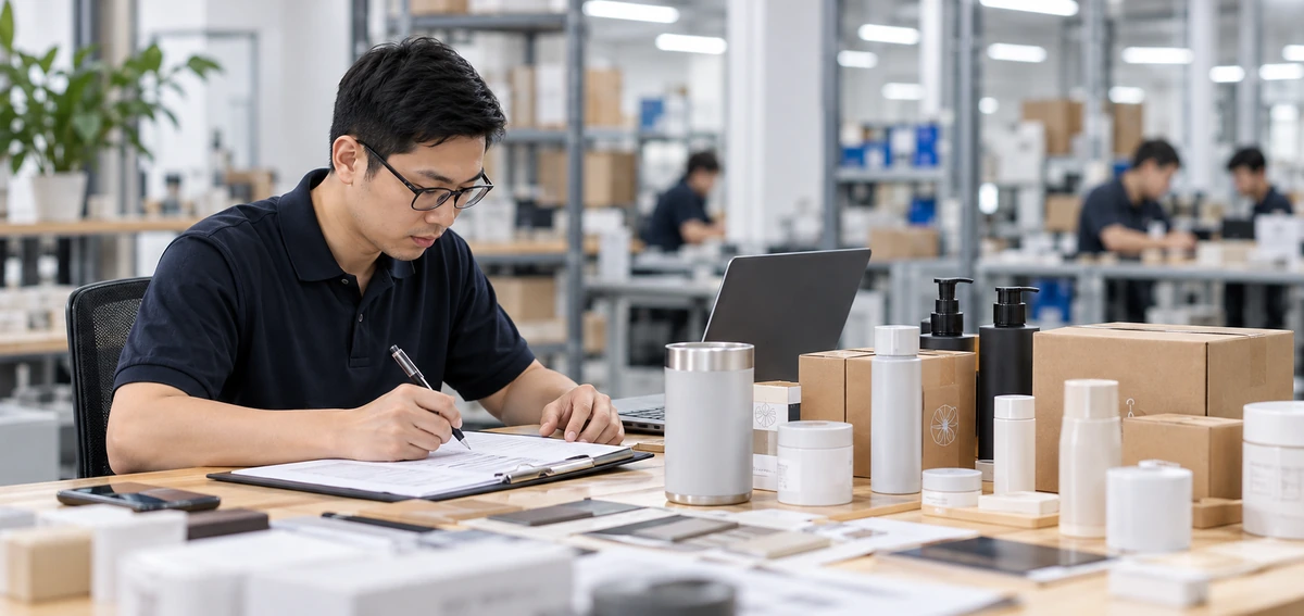 Product sourcing professional reviewing sample specifications